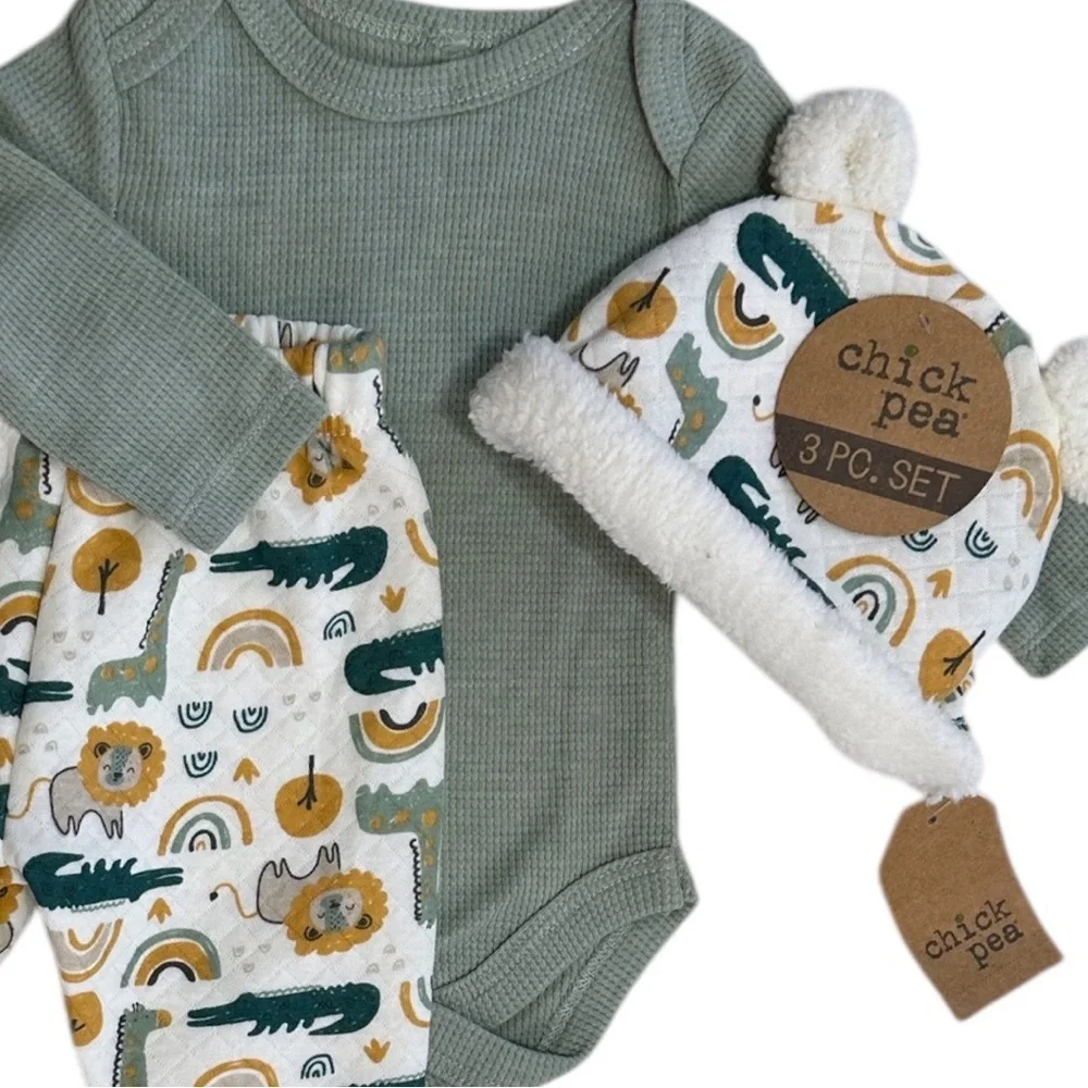 New Chick Pea Baby Boy 3 Piece Cozy Modern Boho Outfit Set 0-3 Months